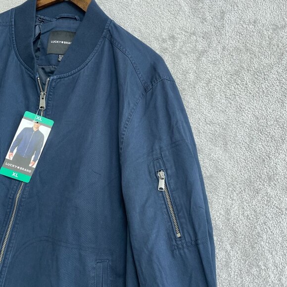 NEW Lucky Brand Men's XL Navy Blue Bomber Jacket Polyester Lightweight Full Zip - Picture 9 of 11